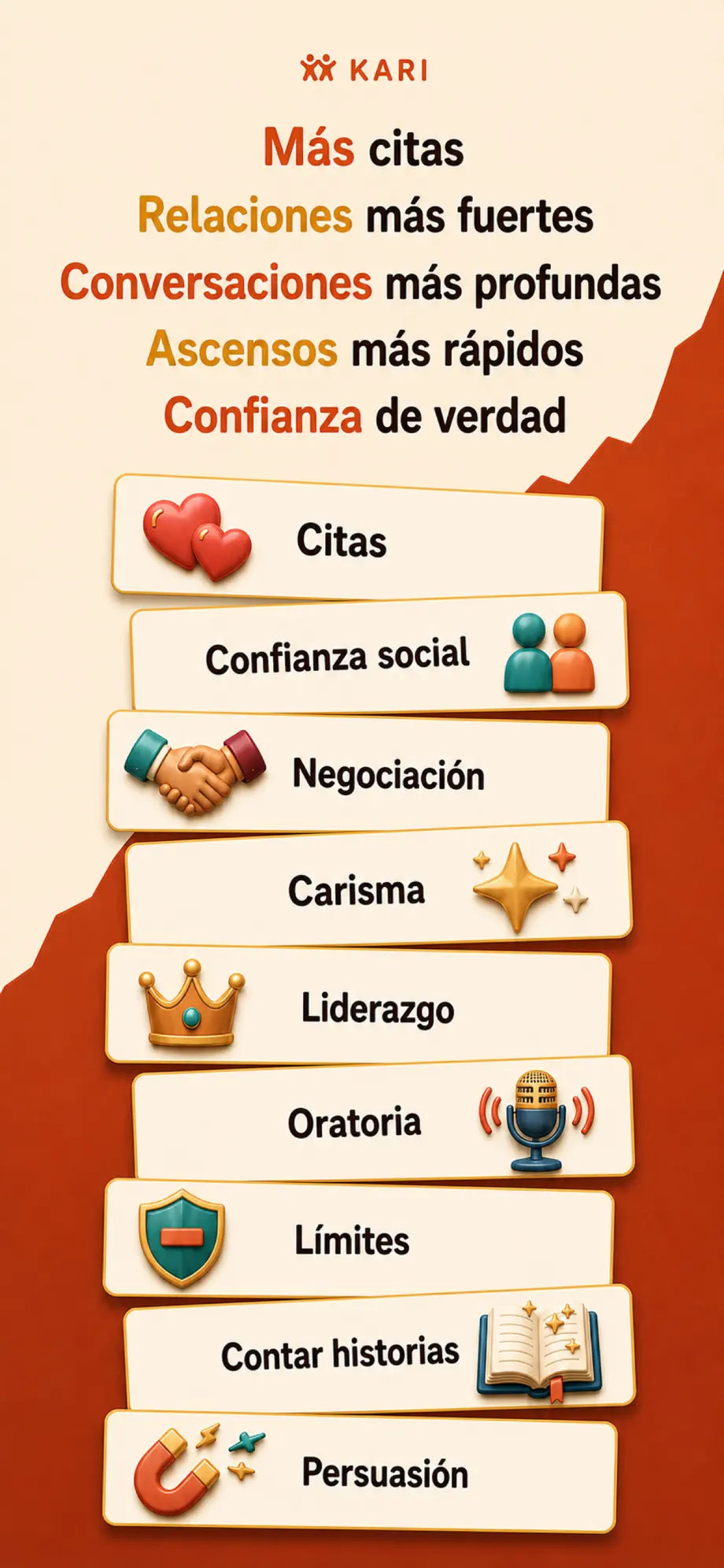 Captura de Kari: más citas, relaciones más fuertes, conversaciones más profundas, ascensos más rápidos, confianza de verdad.